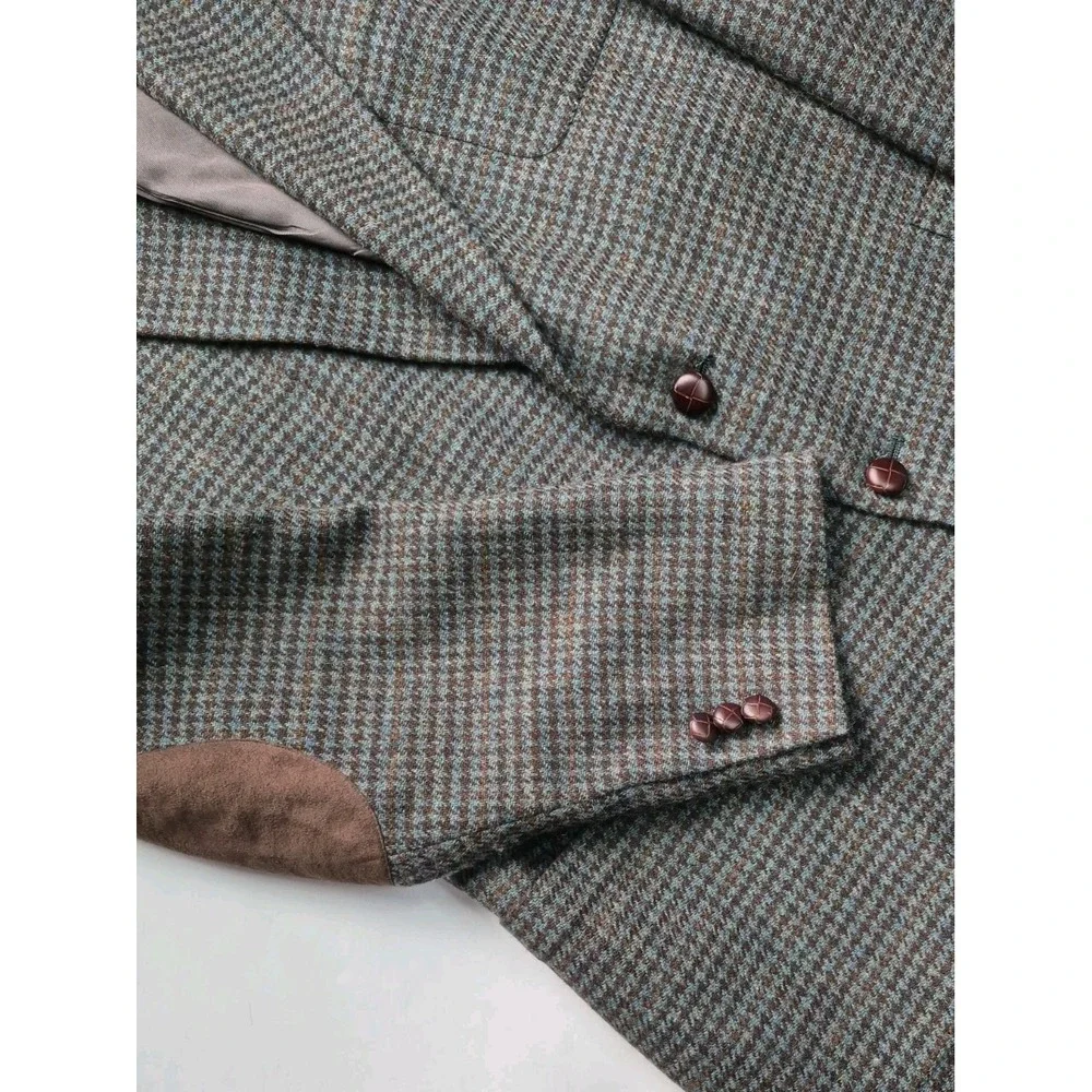 Allyn Saint George Mens Vintage Wool Sports Coat 45L Teal Brown Check USA W706